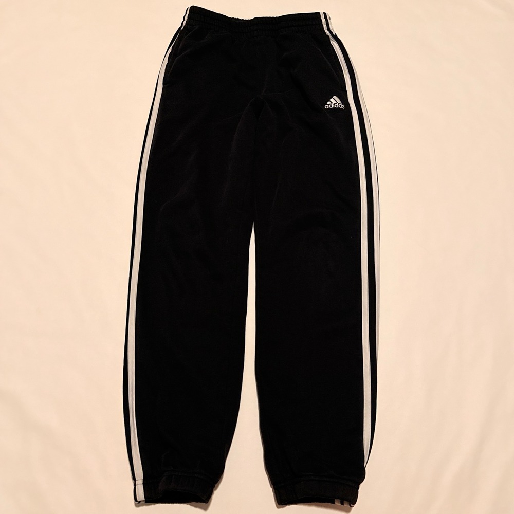 Adidas Sweatpants Men Size L Black White 3-Stripe Fleece Joggers AK5926